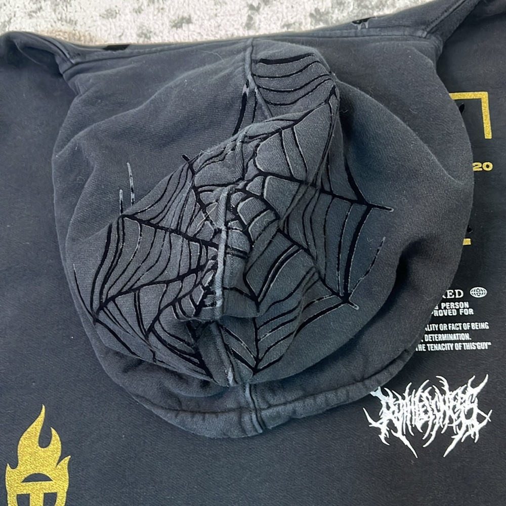 TENACITI Spider Black Hoodie 100% COTTON METALLIC GOLD VELVET SPIDER MENS SZ LG - Picture 11 of 16